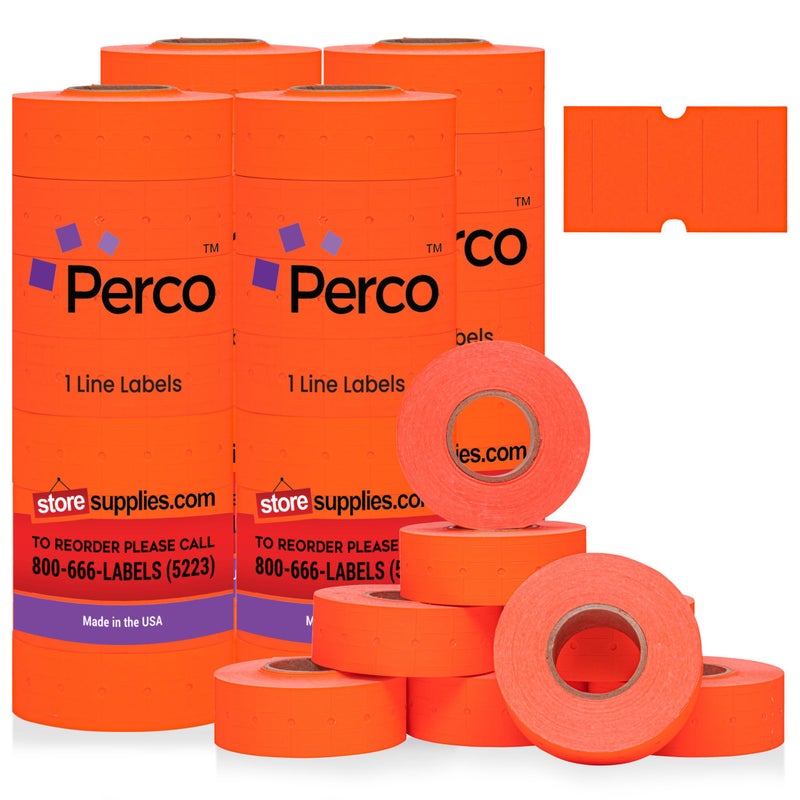 Perco 1 Line Fluorescent Red Labels - 32 Rolls, 4 Sleeves, 32,000 Blank Price and Date Gun Labels for Perco 1 Line Price and Date Guns - Made in USA - Image 1